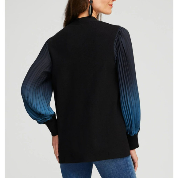 Chico's Cashmere Blend Pleated Sleeve Cardigan Sweater XXL / 4 Black Blue Open - Picture 6 of 9